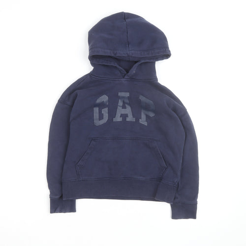 GAP Boys Navy Blue Pullover Hoodie 6-7 Years Cotton Blend Logo Design