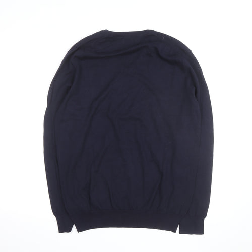 Polo Ralph Lauren Men's Navy Blue V-Neck Slim Fit Cotton Jumper Size L
