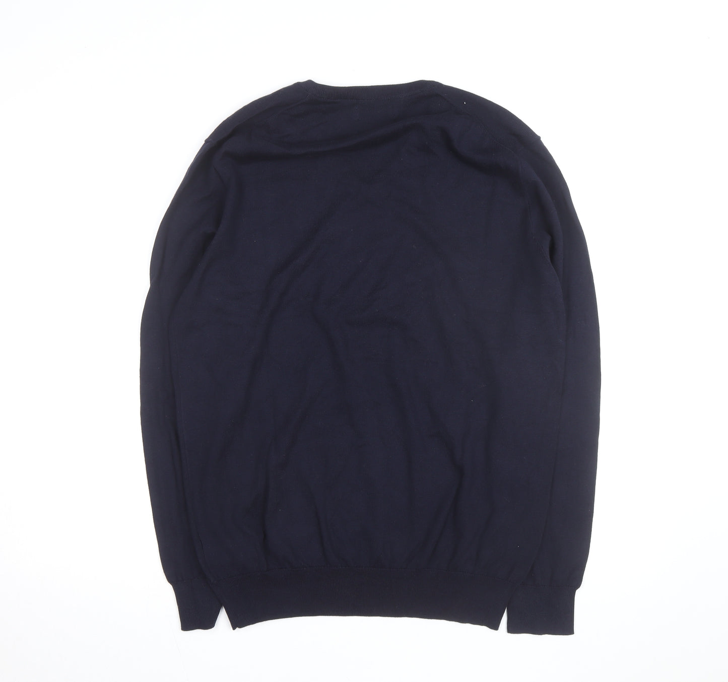 Polo Ralph Lauren Men's Navy Blue V-Neck Slim Fit Cotton Jumper Size L