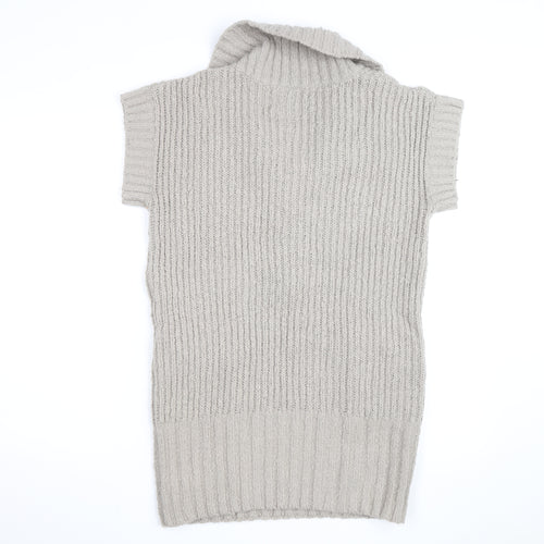 Next Women Beige Short Sleeve Collared Cable Knit Jumper Size M