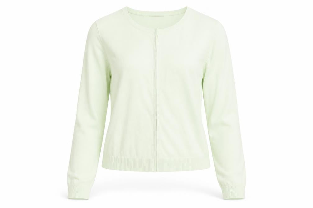 Front view of Jigsaw Women's Green Cotton Crew Neck Cardigan, size S