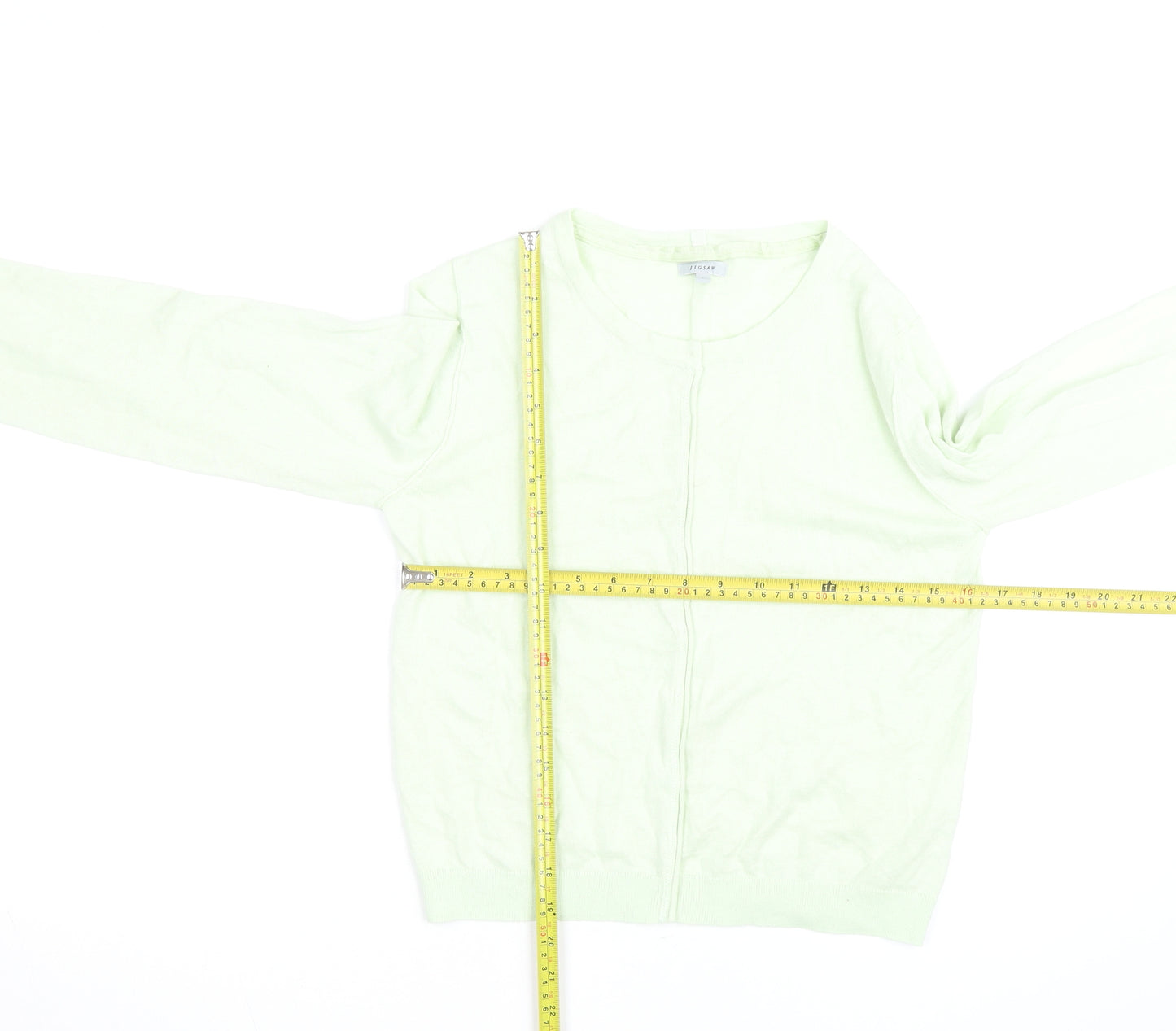 Jigsaw Women's Green Cotton Crew Neck Cardigan Size S