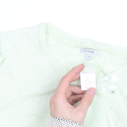 Jigsaw Women's Green Cotton Crew Neck Cardigan Size S