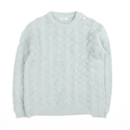 Damart Women's Mint Green Cable-Knit Crew Neck Jumper Size M
