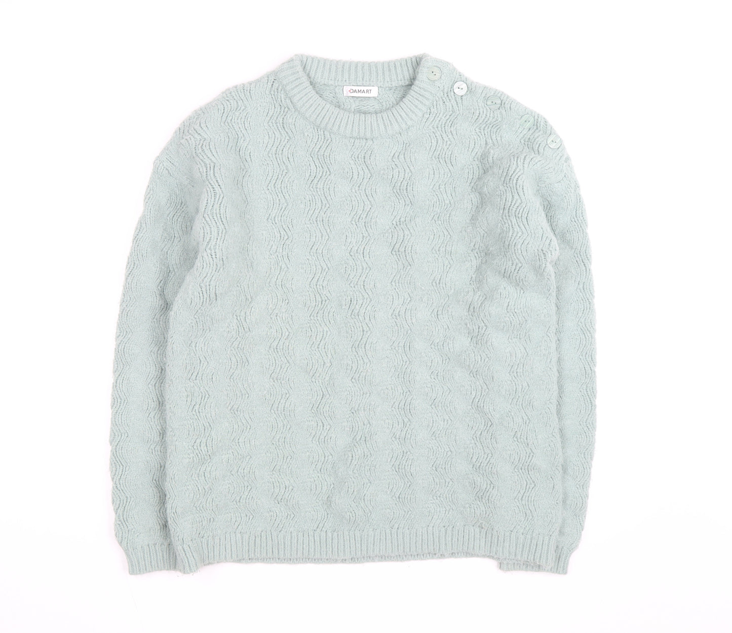 Damart Women's Mint Green Cable-Knit Crew Neck Jumper Size M