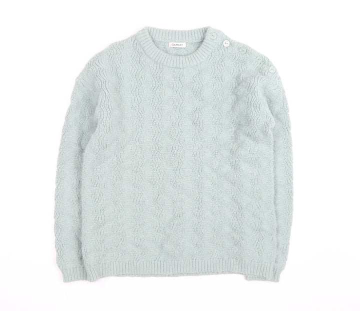 Damart Women's Mint Green Cable-Knit Crew Neck Jumper Size M