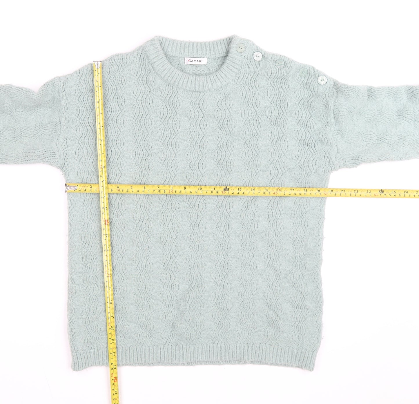 Damart Women's Mint Green Cable-Knit Crew Neck Jumper Size M