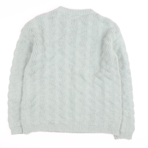 Damart Women's Mint Green Cable-Knit Crew Neck Jumper Size M