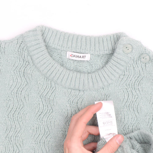 Damart Women's Mint Green Cable-Knit Crew Neck Jumper Size M