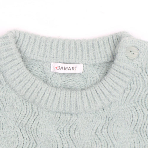Damart Women's Mint Green Cable-Knit Crew Neck Jumper Size M