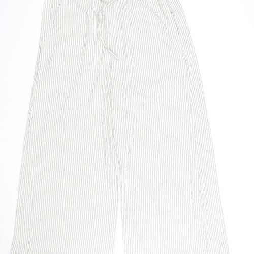 Marks and Spencer Women Blue Stripe Linen Blend Wide-Leg Trousers Size 16 Short
