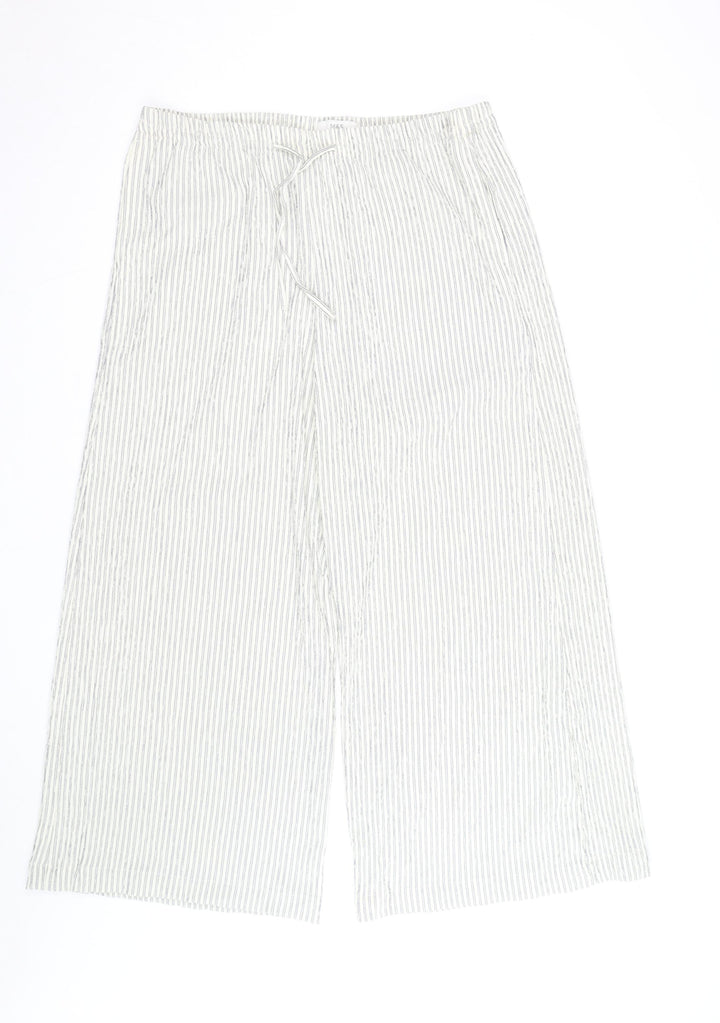 Marks and Spencer Women Blue Stripe Linen Blend Wide-Leg Trousers Size 16 Short