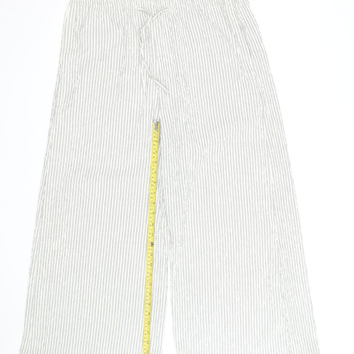Marks and Spencer Women Blue Stripe Linen Blend Wide-Leg Trousers Size 16 Short