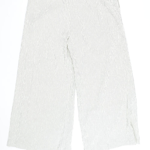 Marks and Spencer Women Blue Stripe Linen Blend Wide-Leg Trousers Size 16 Short