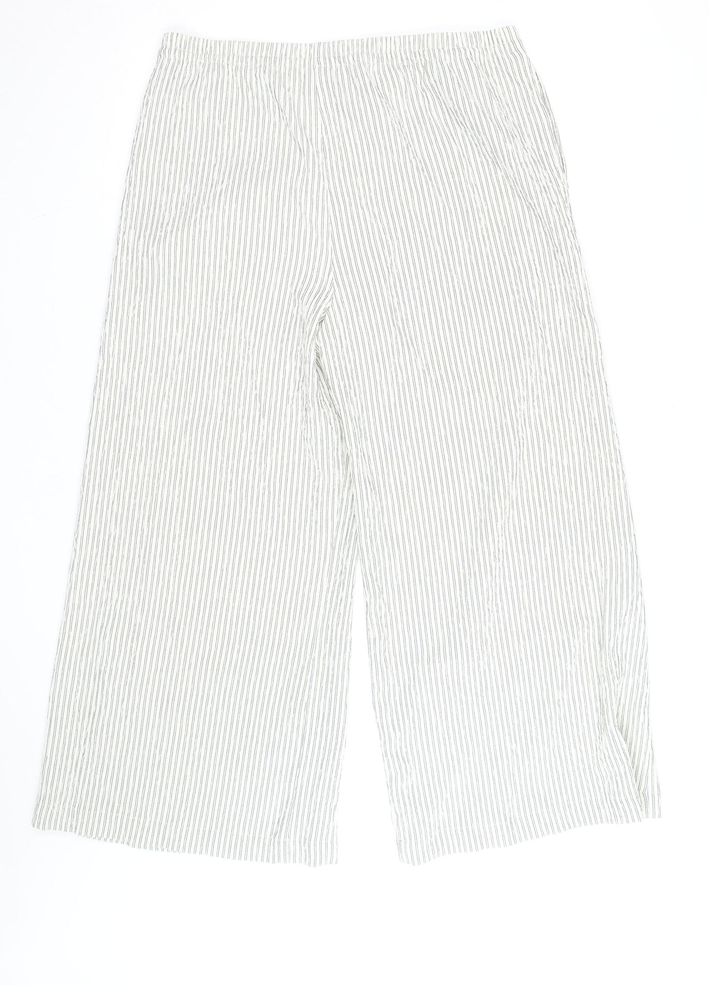 Marks and Spencer Women Blue Stripe Linen Blend Wide-Leg Trousers Size 16 Short