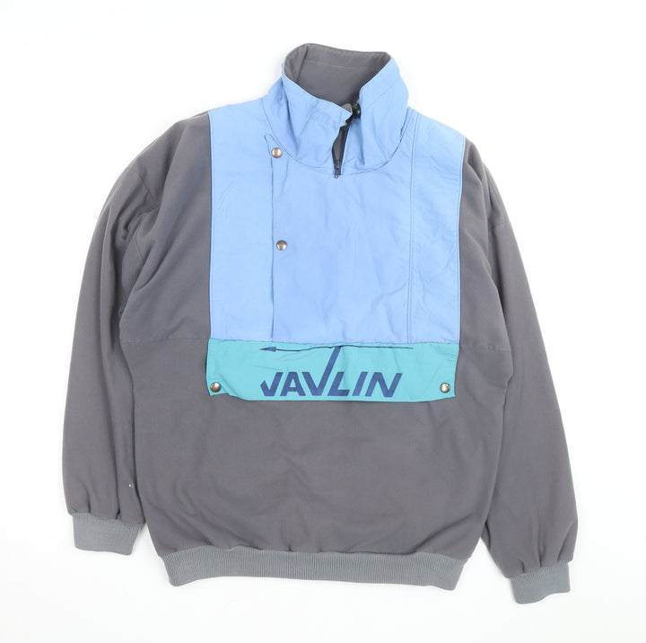 Javlin Men's Grey Blue Pullover Fleece Sweatshirt L Retro 90s