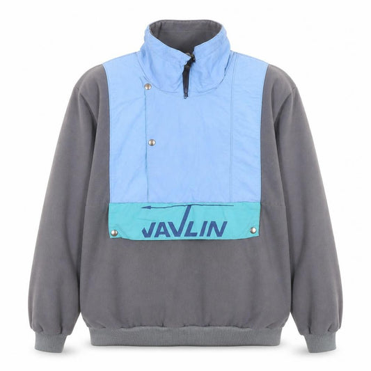 Front view of Javlin Men's Grey Blue Pullover Fleece Sweatshirt L Retro 90s