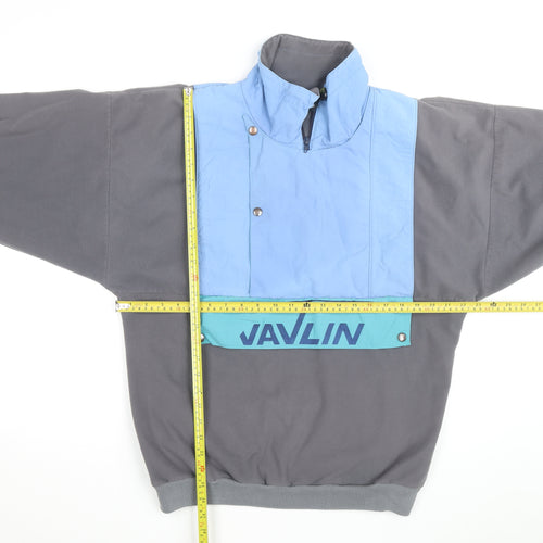 Javlin Men's Grey Blue Pullover Fleece Sweatshirt L Retro 90s