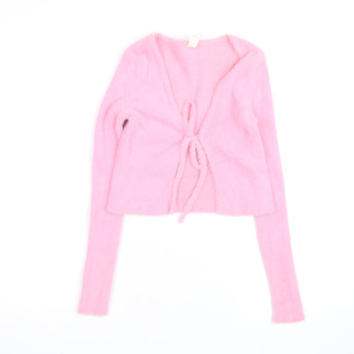 Urban Outfitters Women Pink XS Fuzzy Tie Front Cardigan Knit Jumper