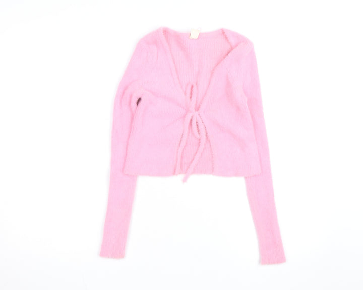 Urban Outfitters Women Pink XS Fuzzy Tie Front Cardigan Knit Jumper