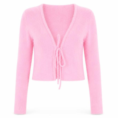 Urban Outfitters Women Pink XS Fuzzy Tie Front Cardigan Knit Jumper