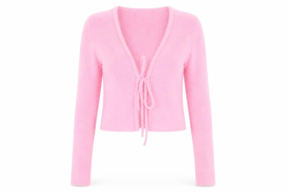 Urban Outfitters Women Pink XS Fuzzy Tie Front Cardigan Knit Jumper