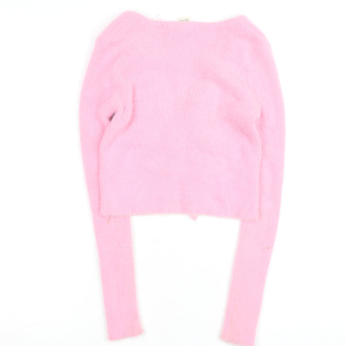 Urban Outfitters Women Pink XS Fuzzy Tie Front Cardigan Knit Jumper
