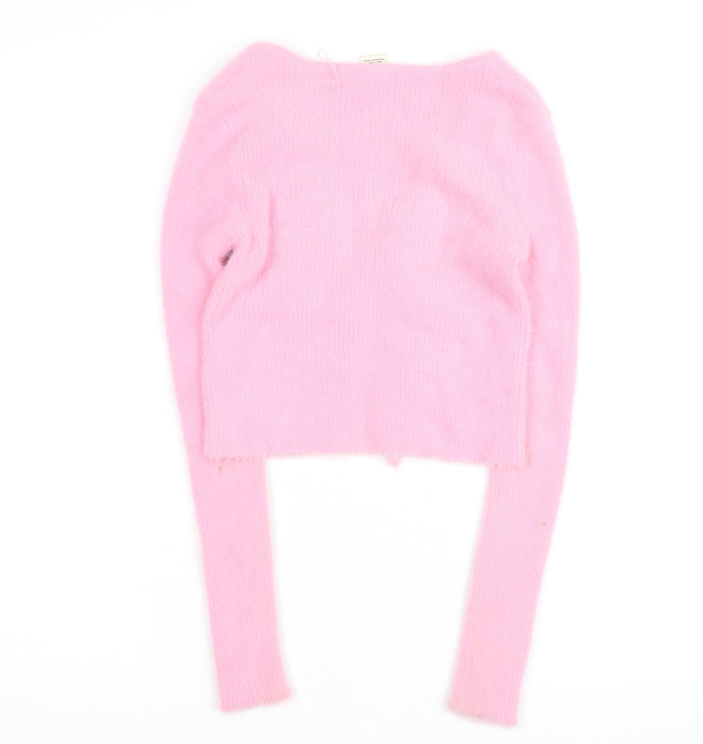Urban Outfitters Women Pink XS Fuzzy Tie Front Cardigan Knit Jumper