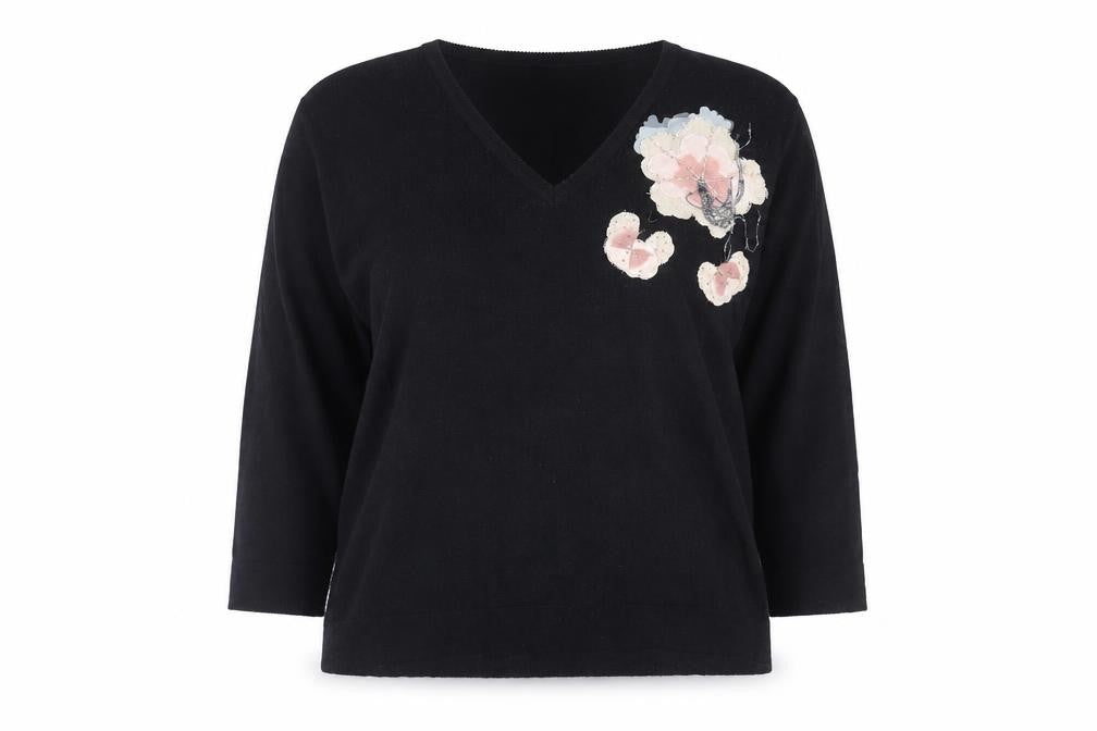 Wallis Women Black Floral Embellished V-Neck Jumper Size 20