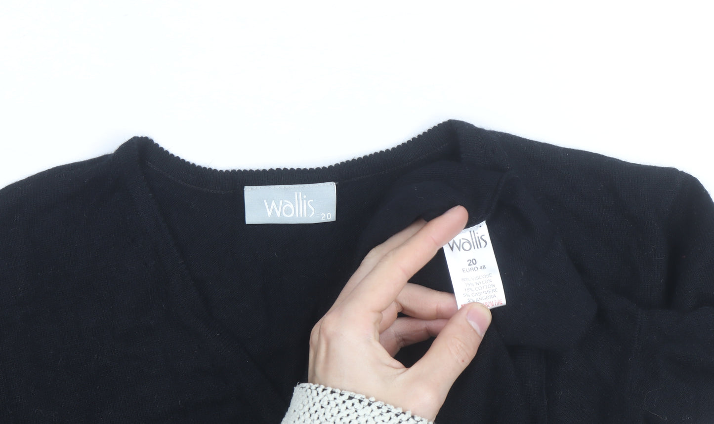 Wallis Women Black Floral Embellished V-Neck Jumper Size 20