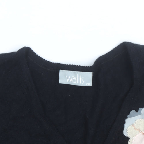 Wallis Women Black Floral Embellished V-Neck Jumper Size 20