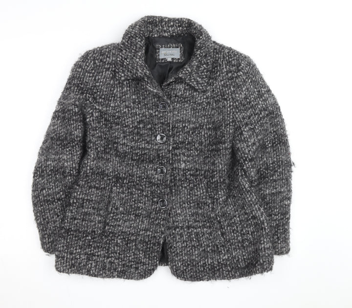 Marks and Spencer Women Grey Wool Blend Check Overcoat Size 14