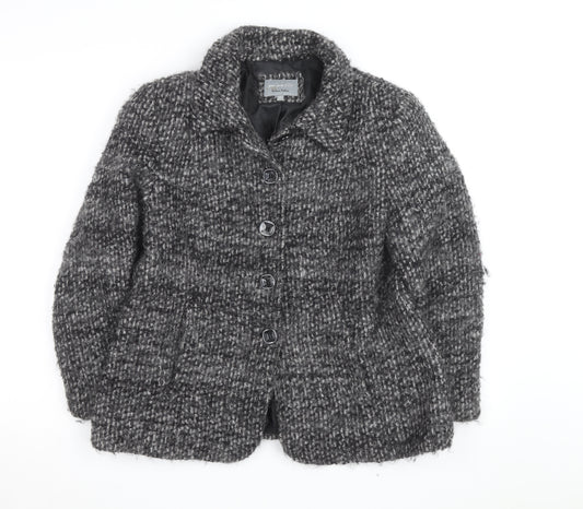 Marks and Spencer Women Grey Wool Blend Check Overcoat Size 14