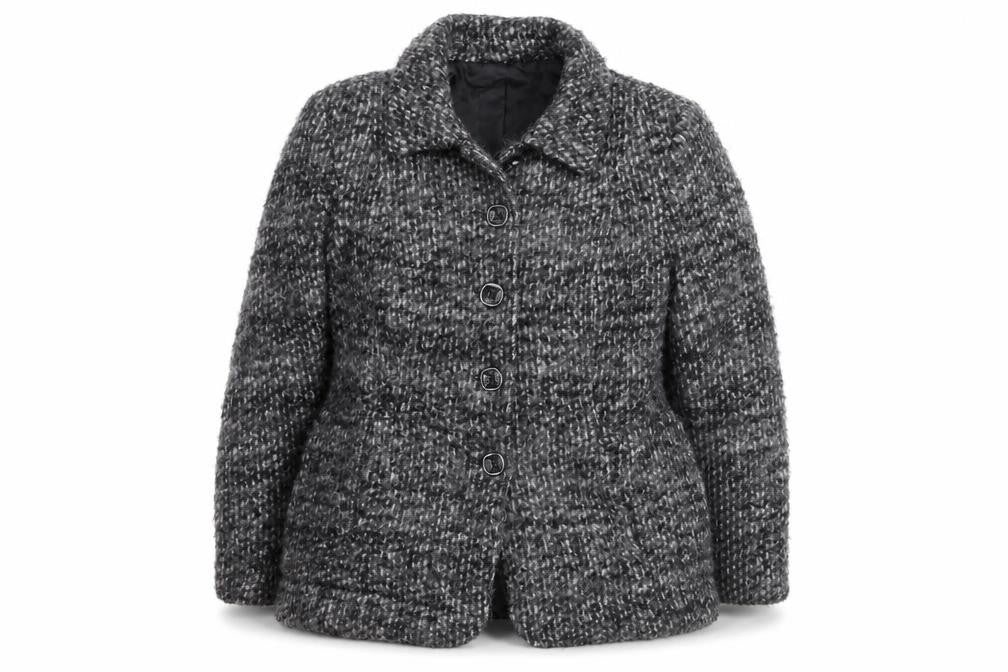 Front view of Marks & Spencer Women Grey Wool Blend Check Overcoat, size 14