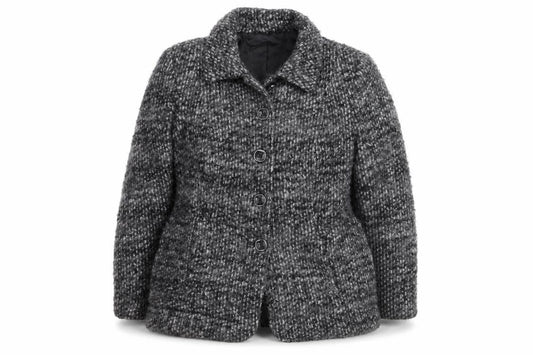 Front view of Marks & Spencer Women Grey Wool Blend Check Overcoat, size 14