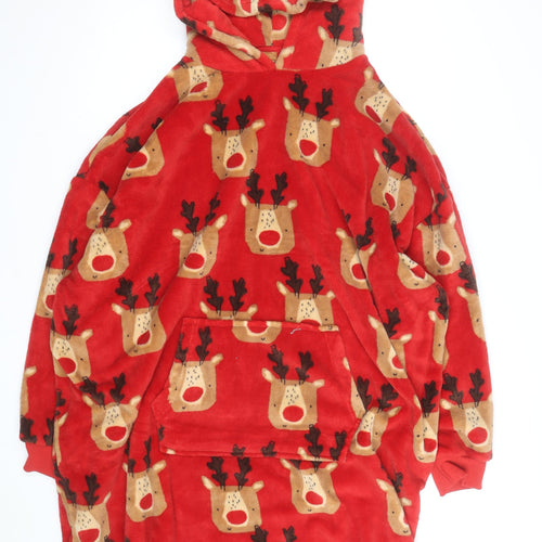 Next Men's Red Fleece Christmas Hooded One Size Reindeer Nightwear