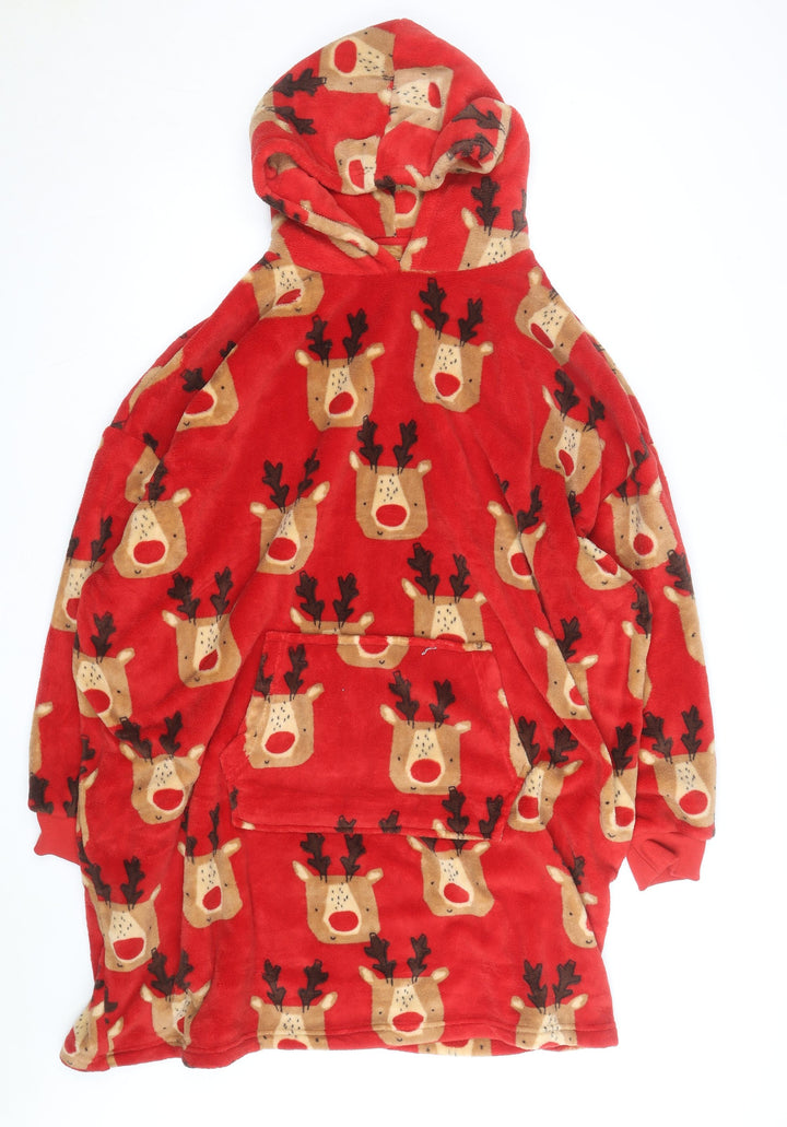 Next Men's Red Fleece Christmas Hooded One Size Reindeer Nightwear