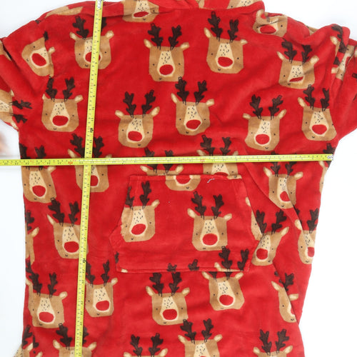 Next Men's Red Fleece Christmas Hooded One Size Reindeer Nightwear
