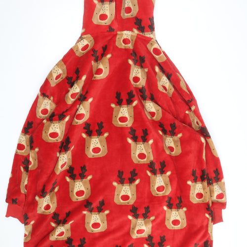 Next Men's Red Fleece Christmas Hooded One Size Reindeer Nightwear