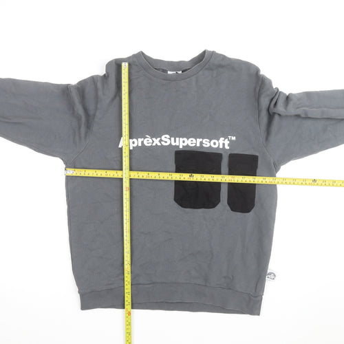 Apres Mens Grey Crew Neck Pullover Sweatshirt Medium with Logo Pockets