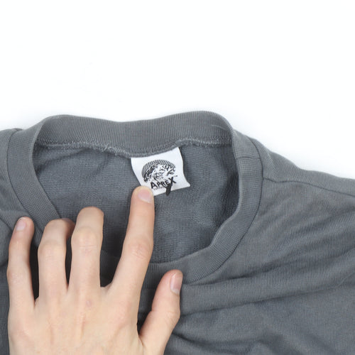 Apres Mens Grey Crew Neck Pullover Sweatshirt Medium with Logo Pockets