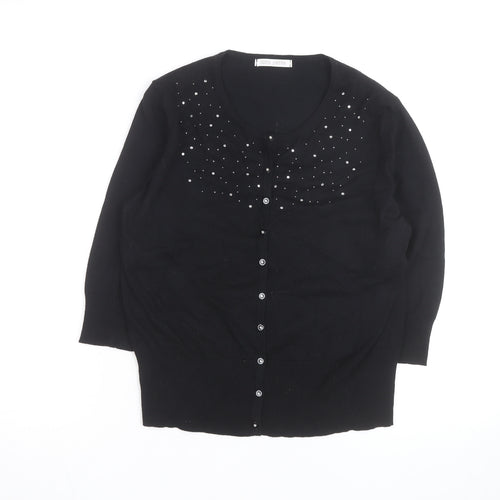 Marks and Spencer Women Black Petite Size 16 Rhinestone Cardigan