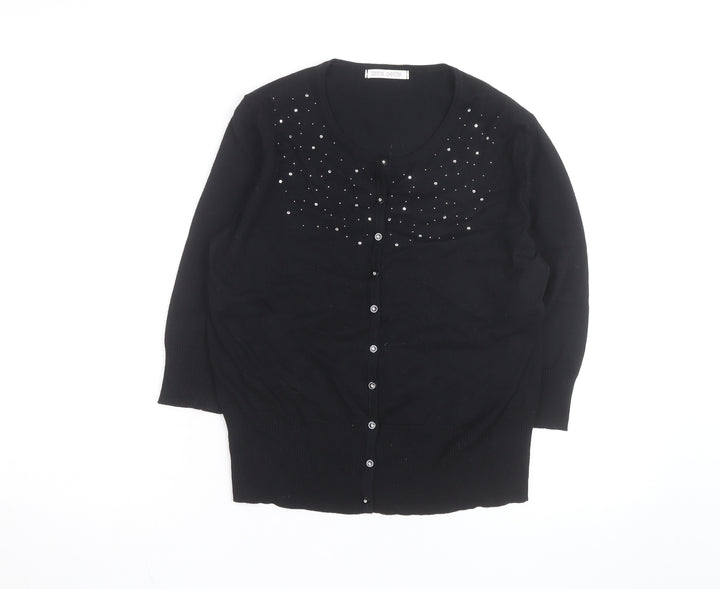 Marks and Spencer Women Black Petite Size 16 Rhinestone Cardigan