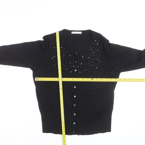 Marks and Spencer Women Black Petite Size 16 Rhinestone Cardigan