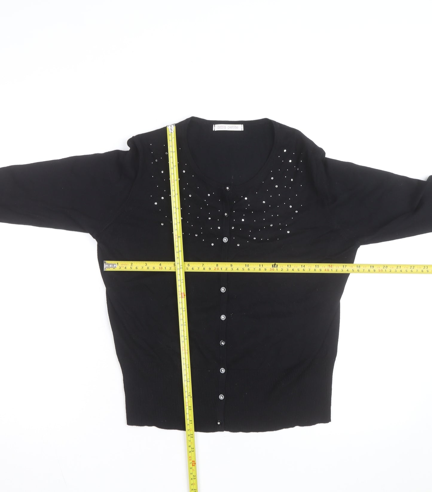 Marks and Spencer Women Black Petite Size 16 Rhinestone Cardigan