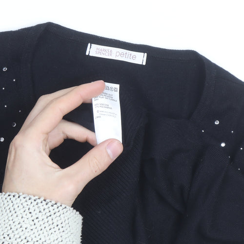 Marks and Spencer Women Black Petite Size 16 Rhinestone Cardigan