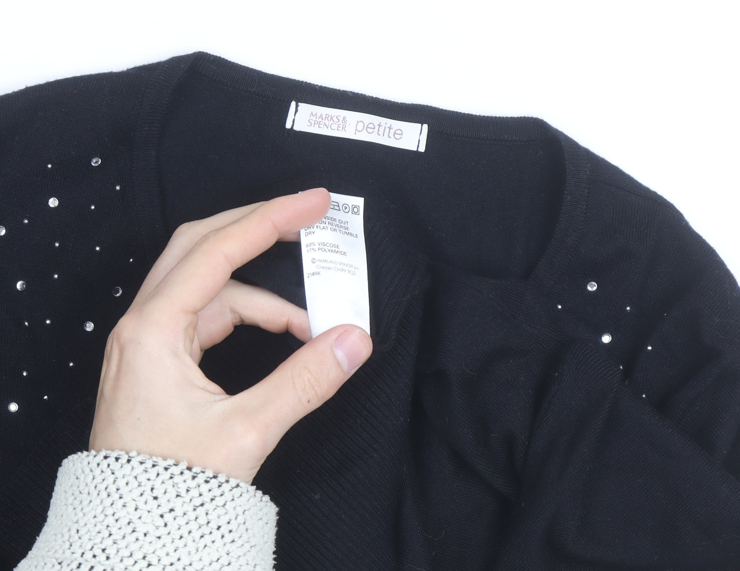 Marks and Spencer Women Black Petite Size 16 Rhinestone Cardigan