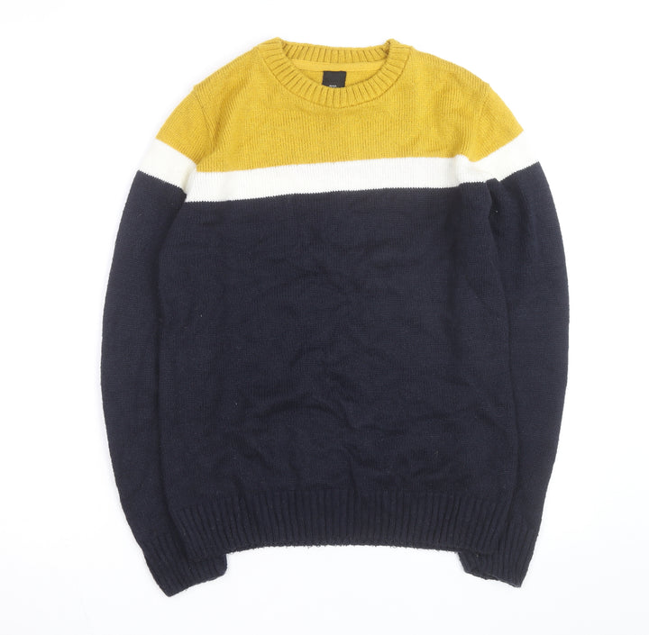 River Island Men's Blue Yellow Crew Neck Pullover Jumper XS