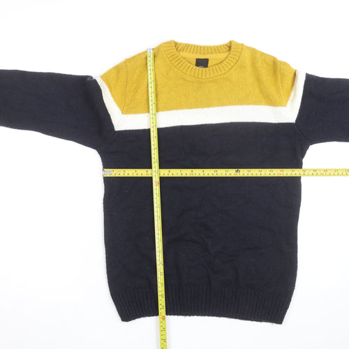 River Island Men's Blue Yellow Crew Neck Pullover Jumper XS