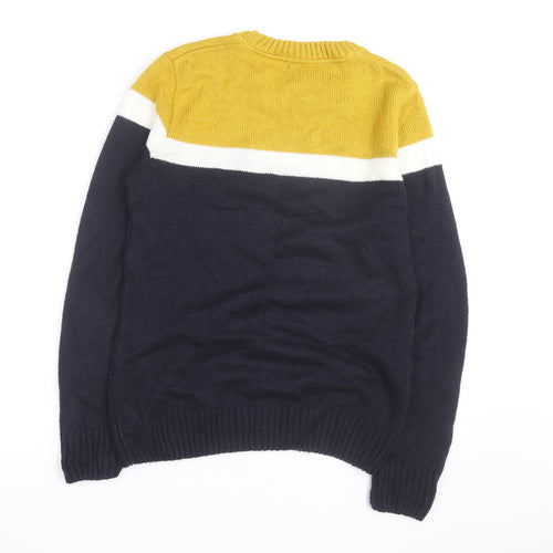 River Island Men's Blue Yellow Crew Neck Pullover Jumper XS